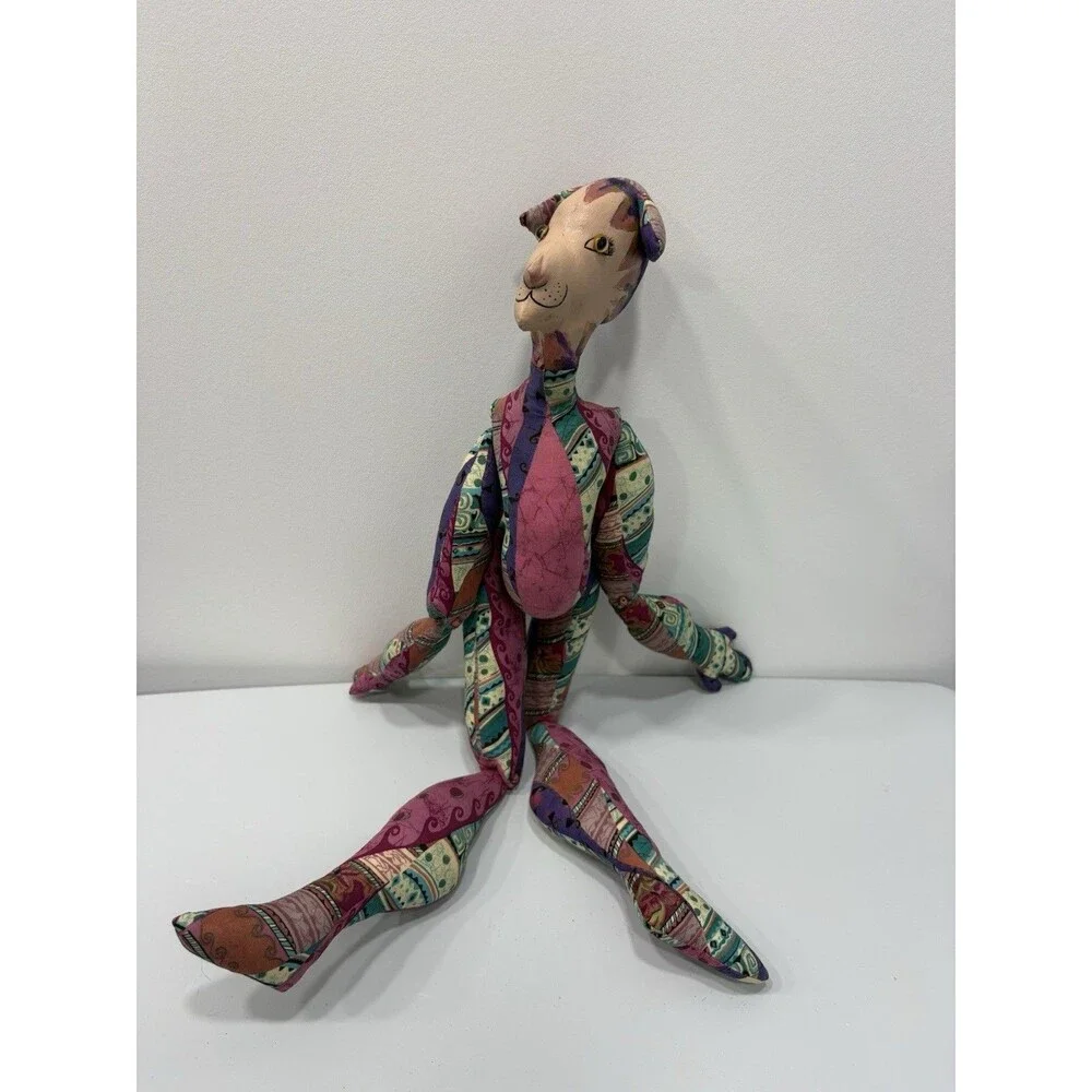 Primitive Folk Art Cat Lady Doll Handmade OOAK Painted Face Fabric  PRIMITIVES